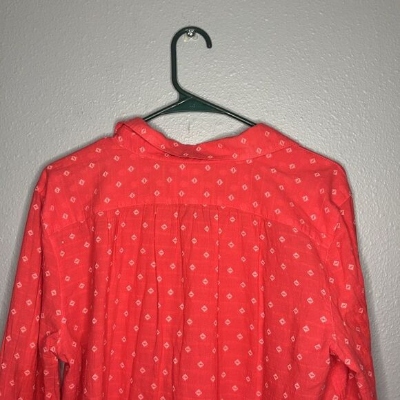 Loft Coral White Stitching Detail Full Button Up Collared Blouse Size Large - Picture 10 of 11